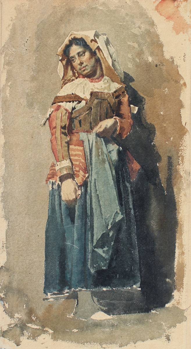 Donna a figura intera Roma Acquarello Disegno XIX secolo Ottocento Carlo Randanini-photo-3