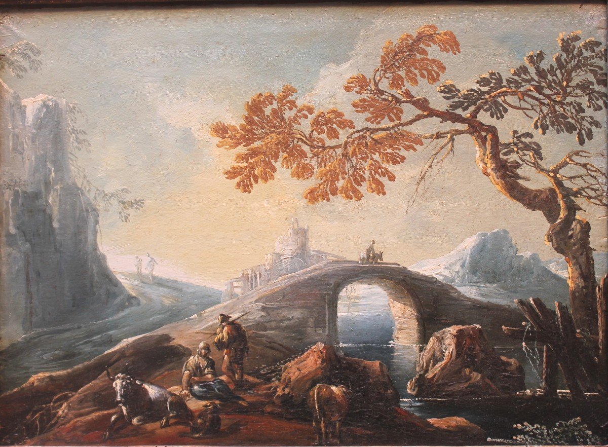 Giulio Bucci (Faenza 1711 - 1776) Paesaggio con figure-photo-2