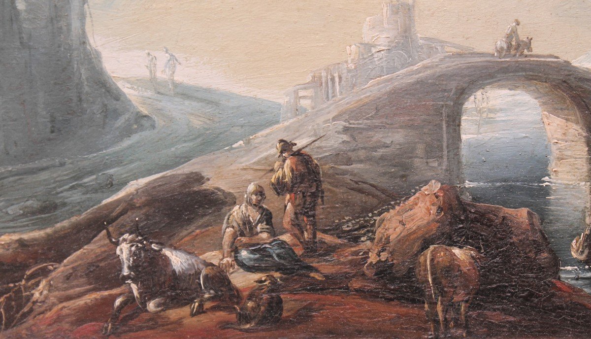 Giulio Bucci (Faenza 1711 - 1776) Paesaggio con figure-photo-4