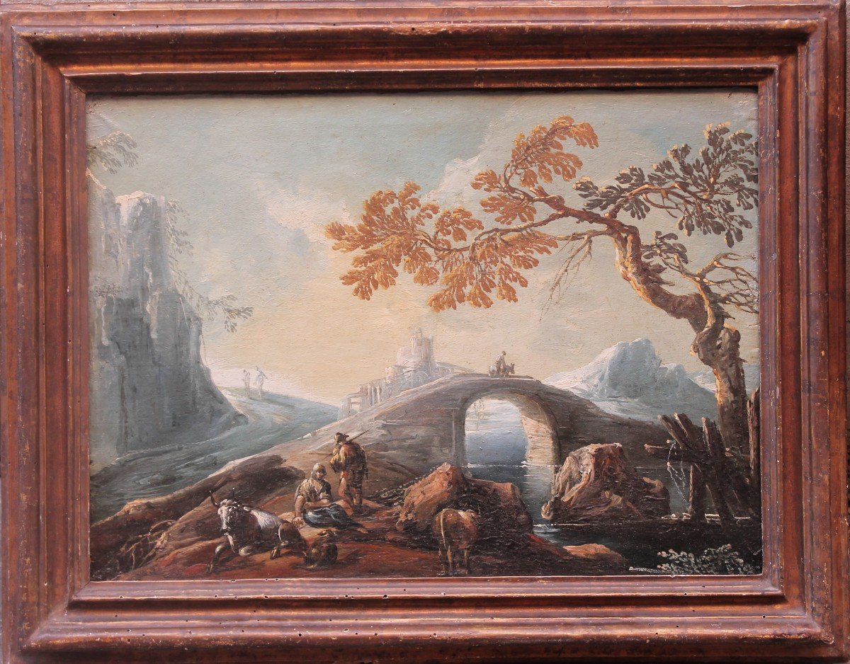 Giulio Bucci (Faenza 1711 - 1776) Paesaggio con figure
