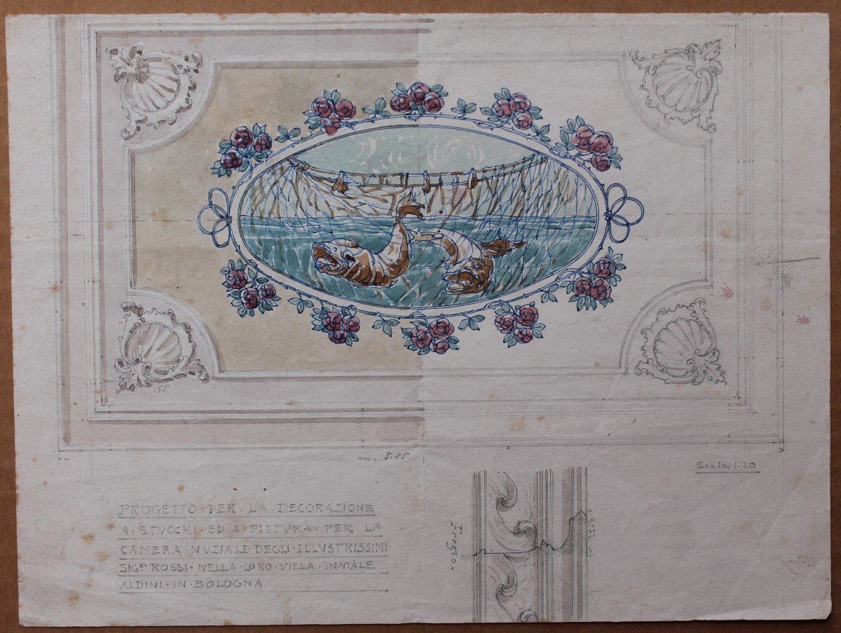 Alberto Pasquinelli - Progetto di Decorazione in viale Aldini a Bologna - Acquarello