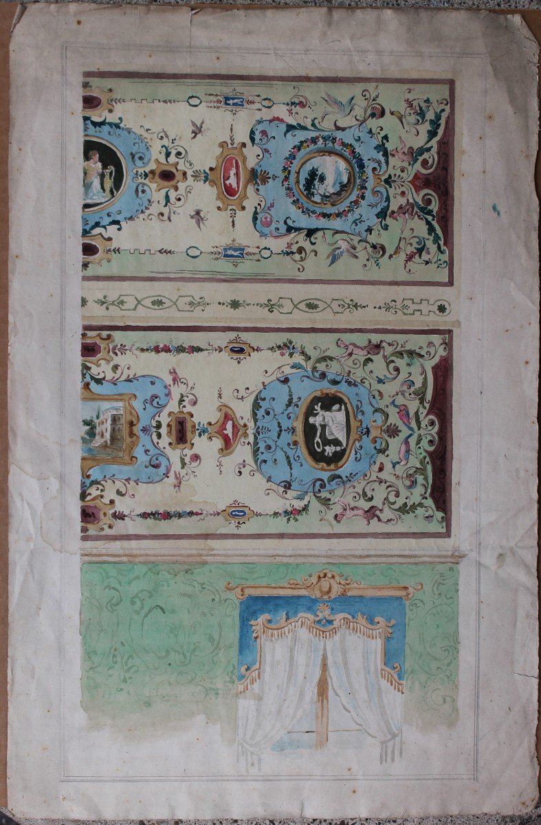 Disegno - Acquarello - Progetto di decorazione - Artista bolognese - fine XIX secolo