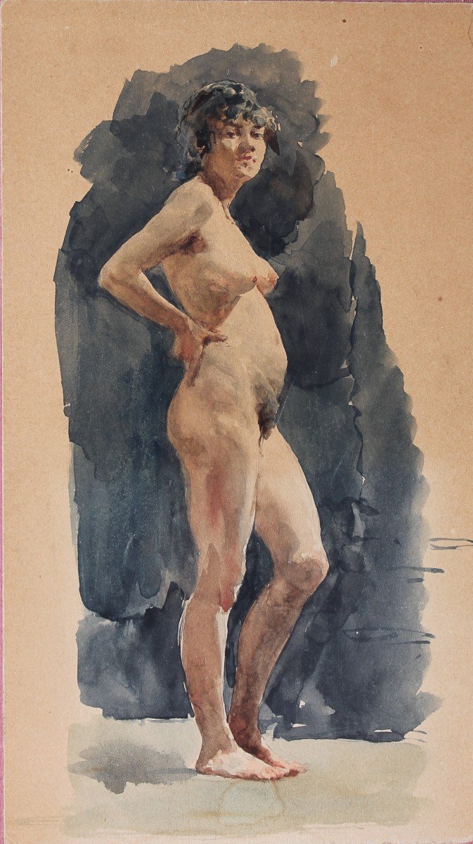 Nudo femminile - Artista Roma del XIX secolo - Acquarello - Roma