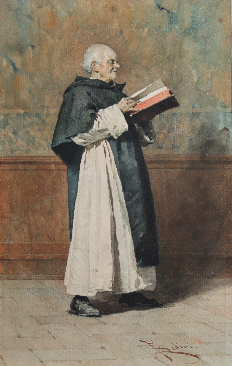 Paolo Bedini - Bologna - Frate domenicano in lettura - Ottocento - Firmato