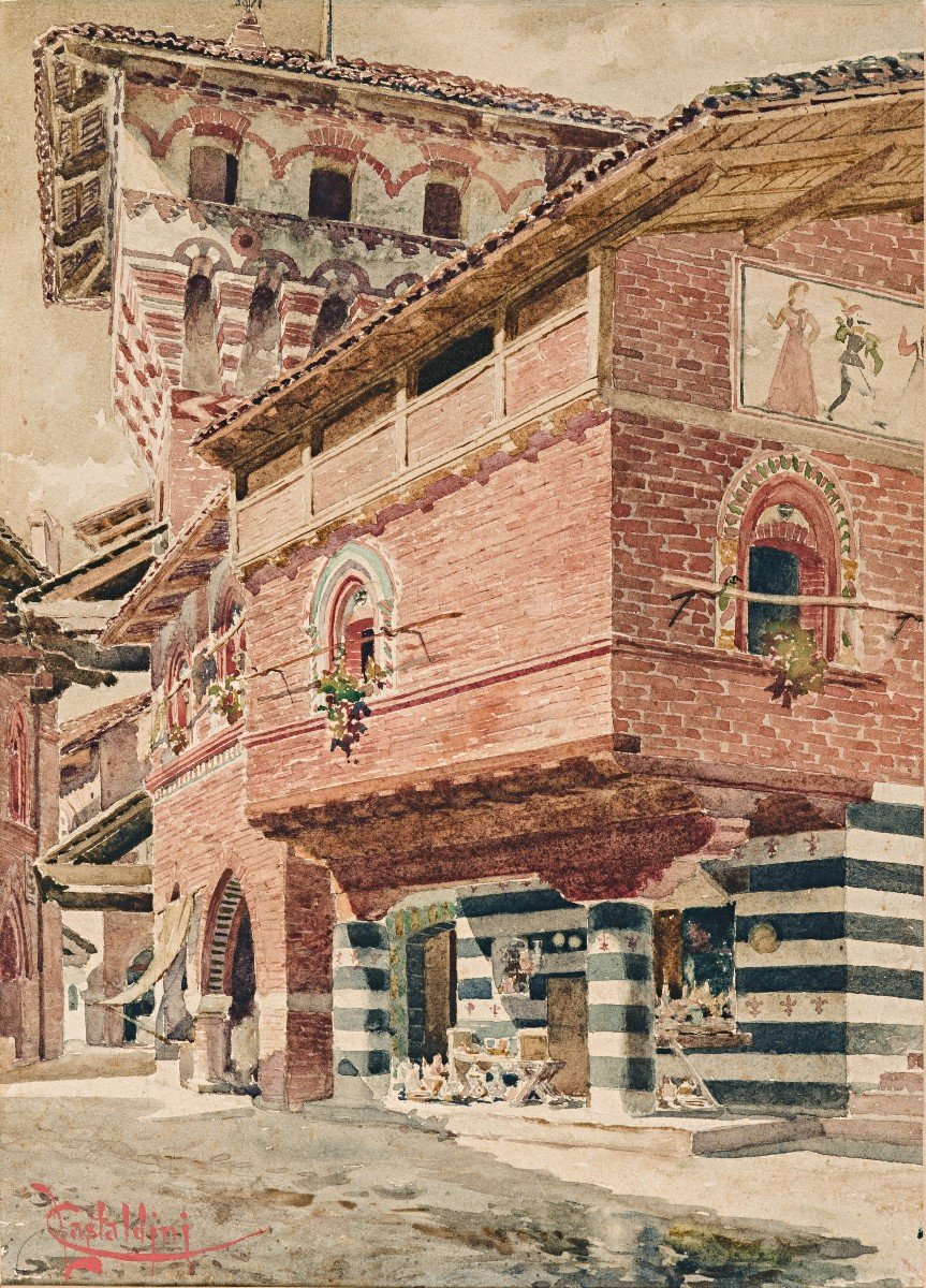 Luciano Castaldini - Bologna - Torino - Acquarello - Firmato - XIX secolo