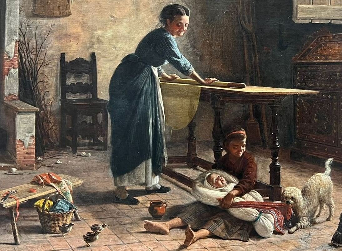 Luigi Folli - La sfoglia - Olio su prima tela - XIX secolo - Firmato-photo-3