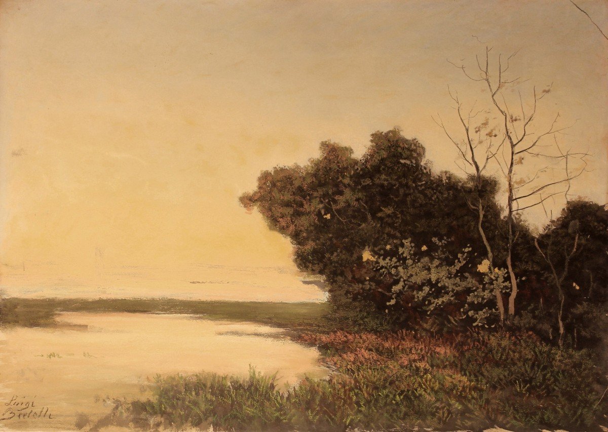 Luigi Bertelli - Paesaggio - Pastello - Bologna - Firmato - Ottocento - XIX