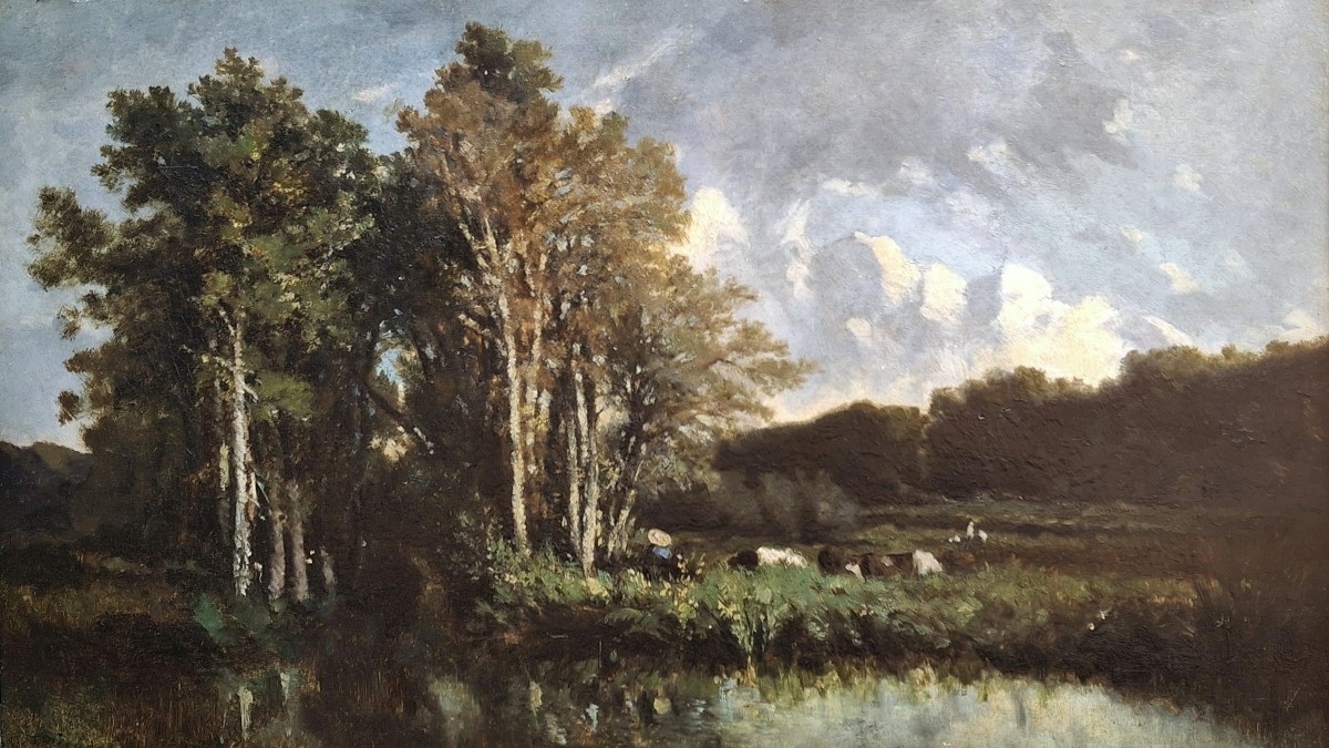 Théodore Rousseau - Scuola di Barbizon - Paesaggio - Firmato