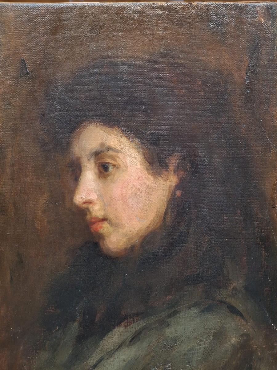Ottavio Grolla - Ritratto o studio di volto femminile - Firmato - Piemonte - Ottocento-photo-2