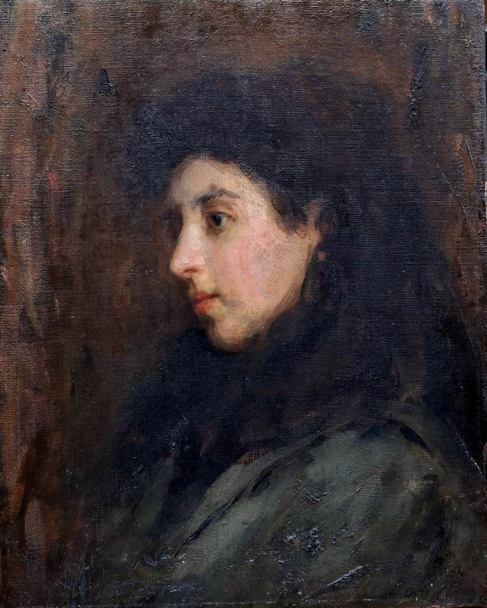 Ottavio Grolla - Ritratto o studio di volto femminile - Firmato - Piemonte - Ottocento