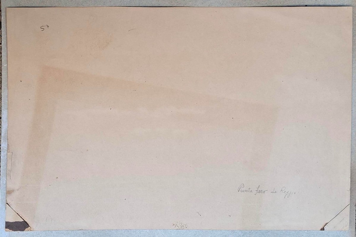 Veduta di Reggio Calabria da Punta Faro en Sicilie  Metà Ottocento Disegno Acquarello -photo-3