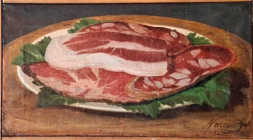 Sante Nucci - Bologna - Natura morta con salumi emiliani - Ottocento - Firmato
