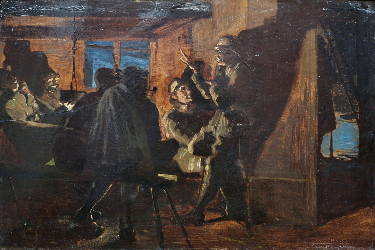 Edgardo Rossaro - Il riposo in trincea - Firmato