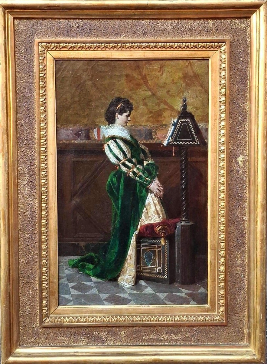 Luigi Serra - La Lettura della Bibbia - Olio su prima Tela - Firmato e datato Roma 1869-photo-3