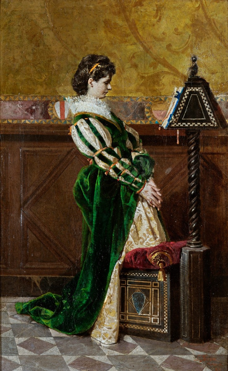 Luigi Serra - La Lettura della Bibbia - Olio su prima Tela - Firmato e datato Roma 1869
