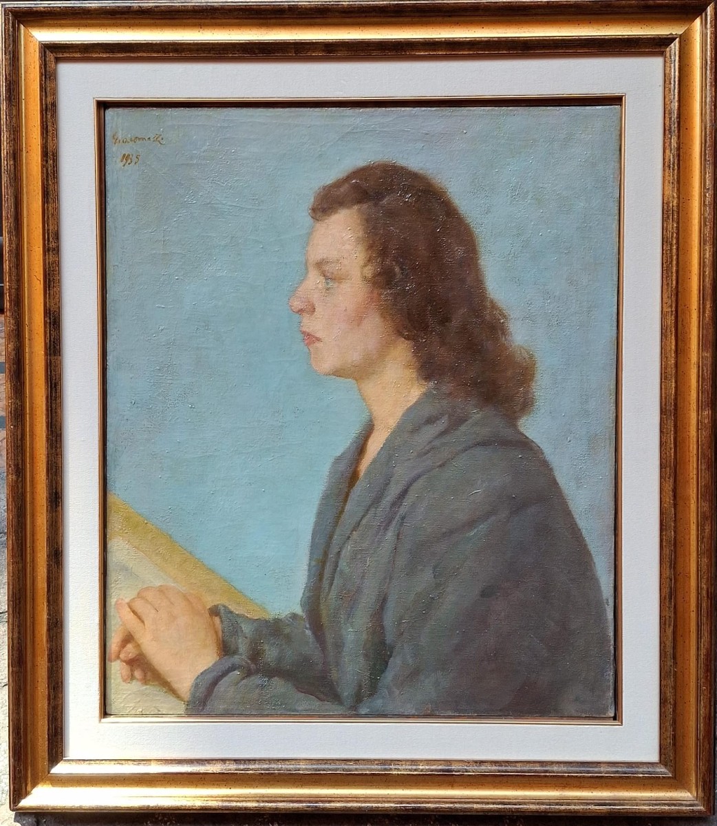 Ferruccio Giacomelli - Bologna - Ritratto dell'allieva Tavoni - Olio su tela - Firmato-photo-4