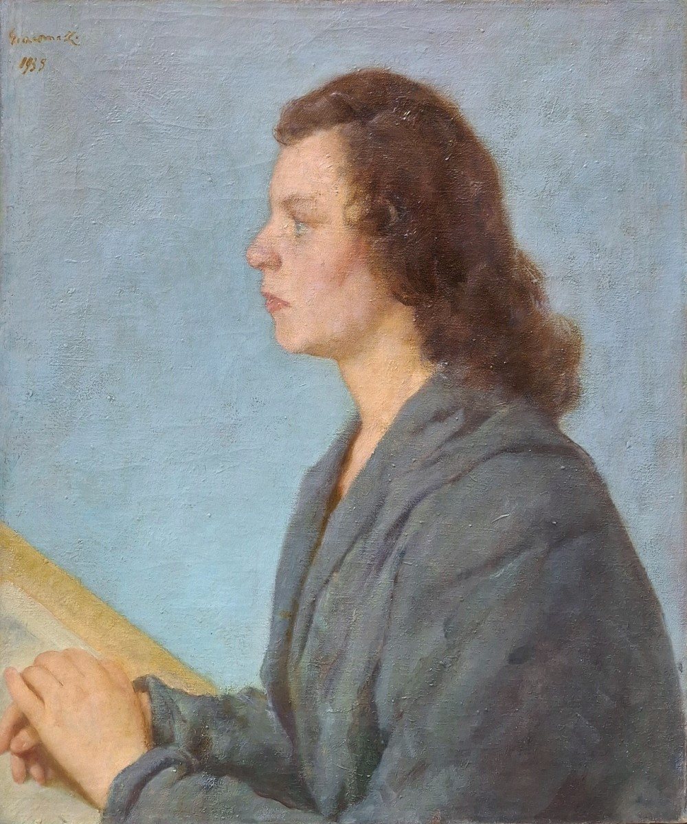 Ferruccio Giacomelli - Bologna - Ritratto dell'allieva Tavoni - Olio su tela - Firmato