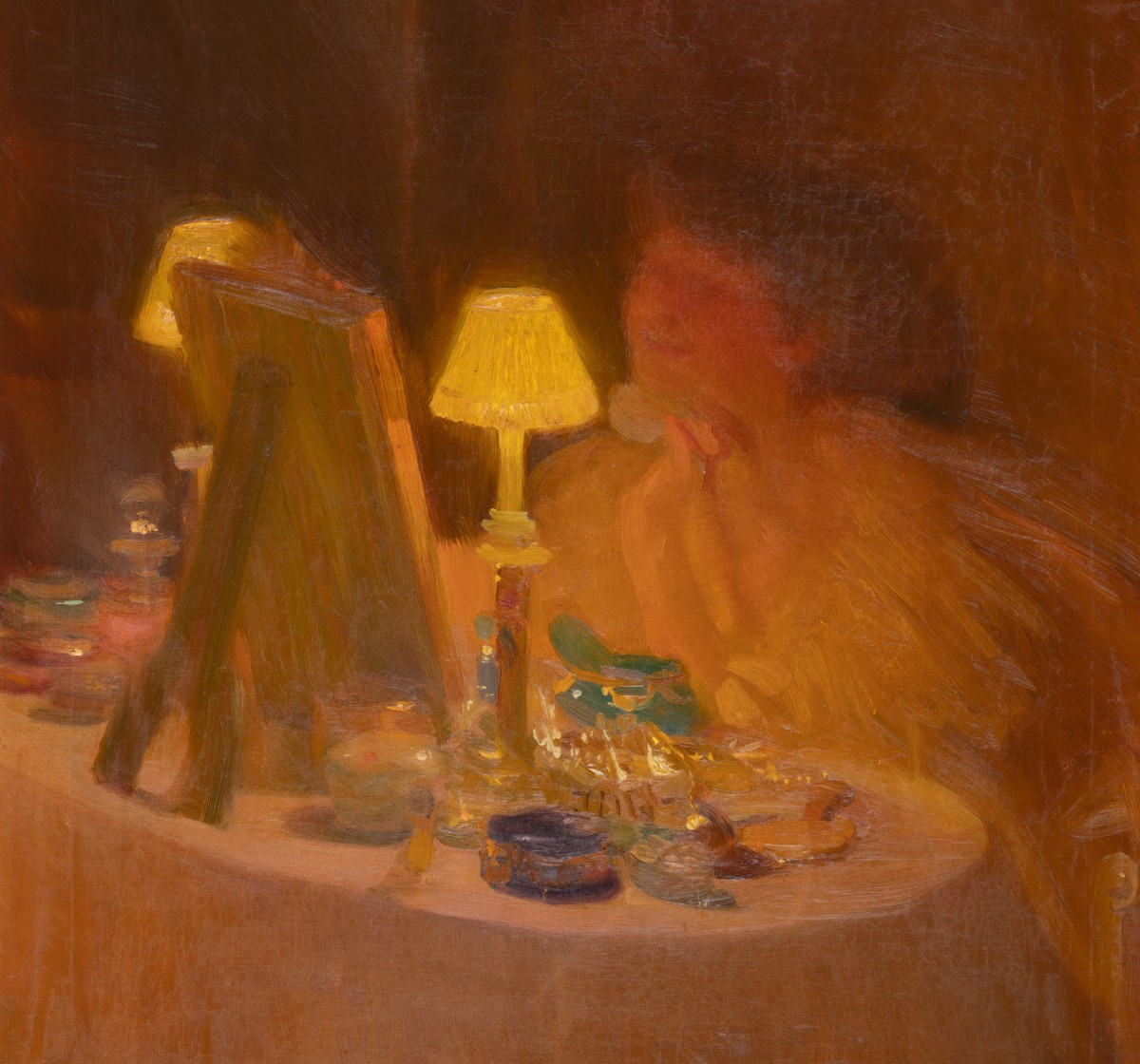 Alfredo Protti - Bologna - Donna che si trucca - Olio su Tela - Circa 1912-photo-3