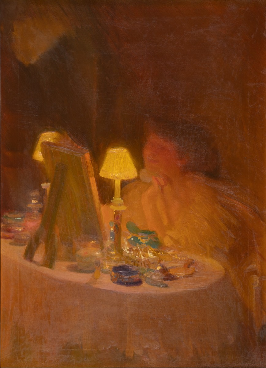 Alfredo Protti - Bologna - Donna che si trucca - Olio su Tela - Circa 1912