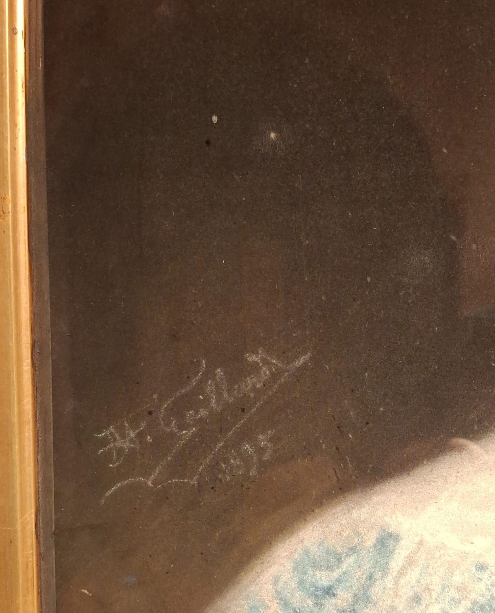 Artista francese del XIX secolo - firmato e datato 1895 - Pastello - Ritratto di ragazza-photo-4