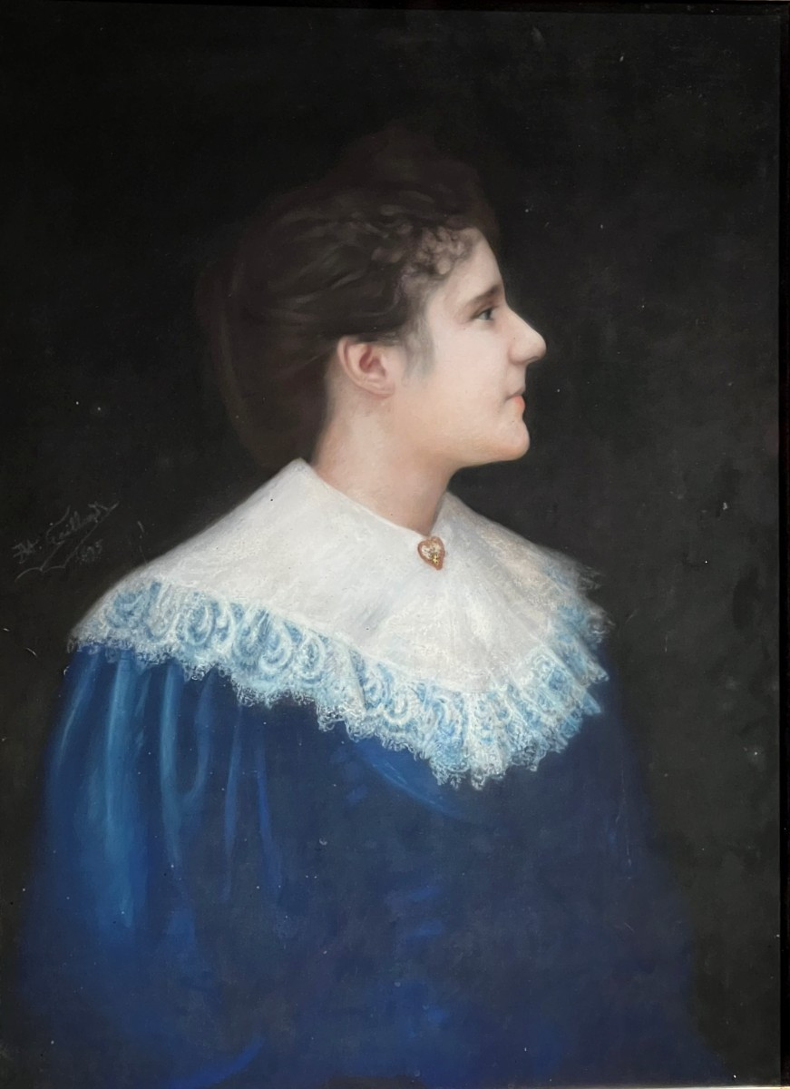 Artista francese del XIX secolo - firmato e datato 1895 - Pastello - Ritratto di ragazza