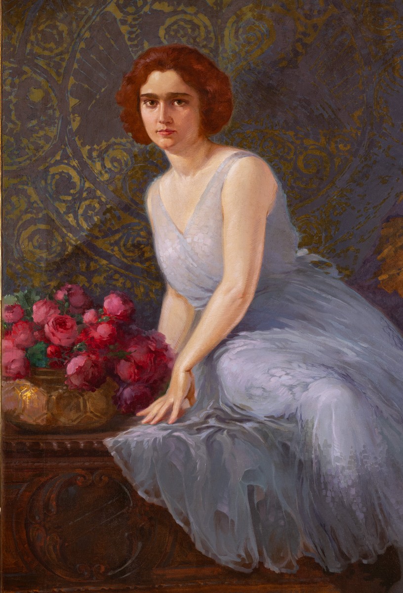 Roberto Franzoni - Bologna - Grande ritratto Moglie a olio su tela - Firmato - Datato-photo-2