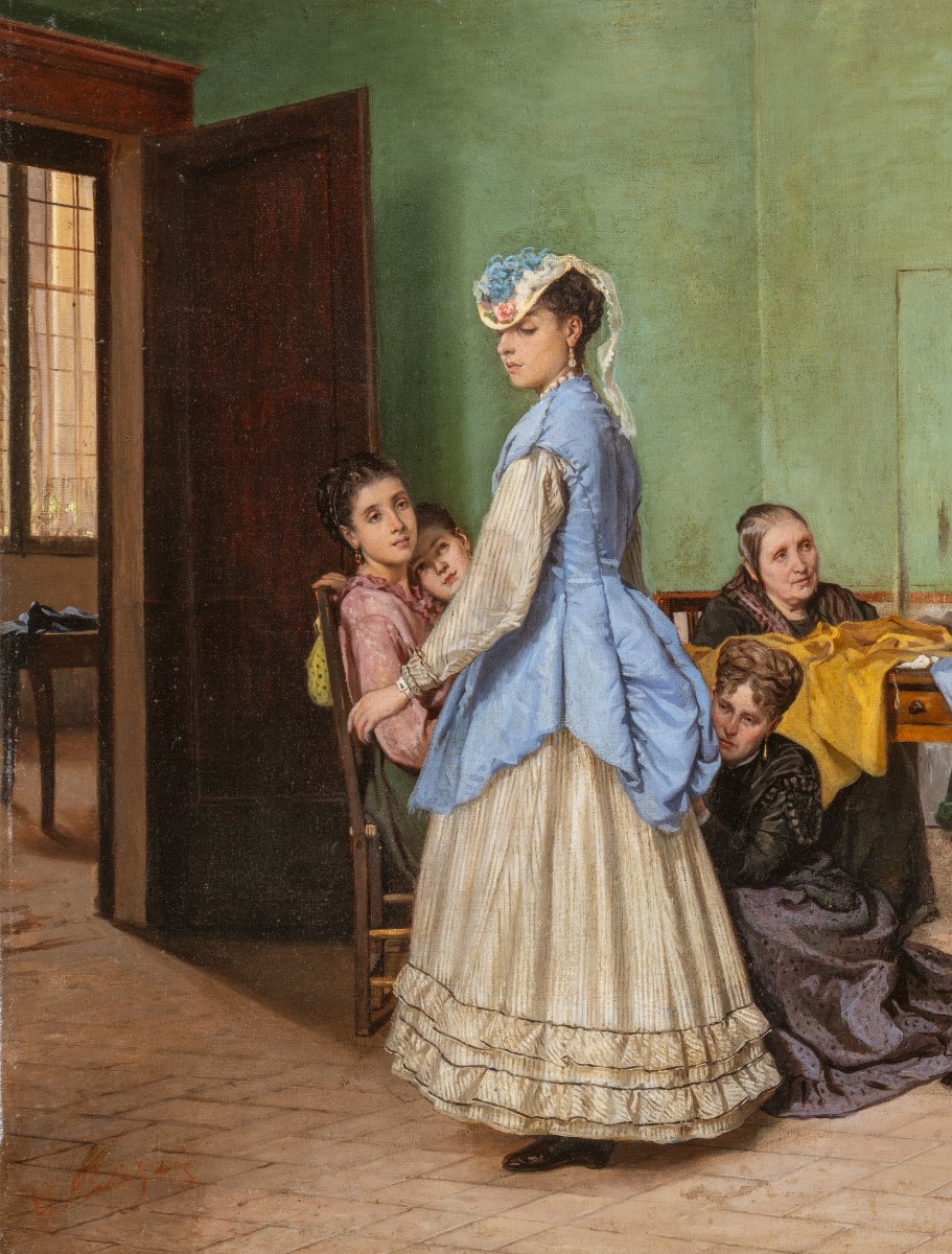 Gaetano Palazzi - La Prova del Vestito - Tela - Firmato - Moda - Macchiaiolo-photo-2