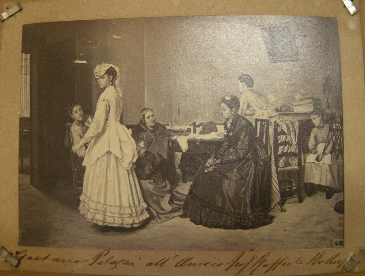 Gaetano Palazzi - La Prova del Vestito - Tela - Firmato - Moda - Macchiaiolo-photo-3