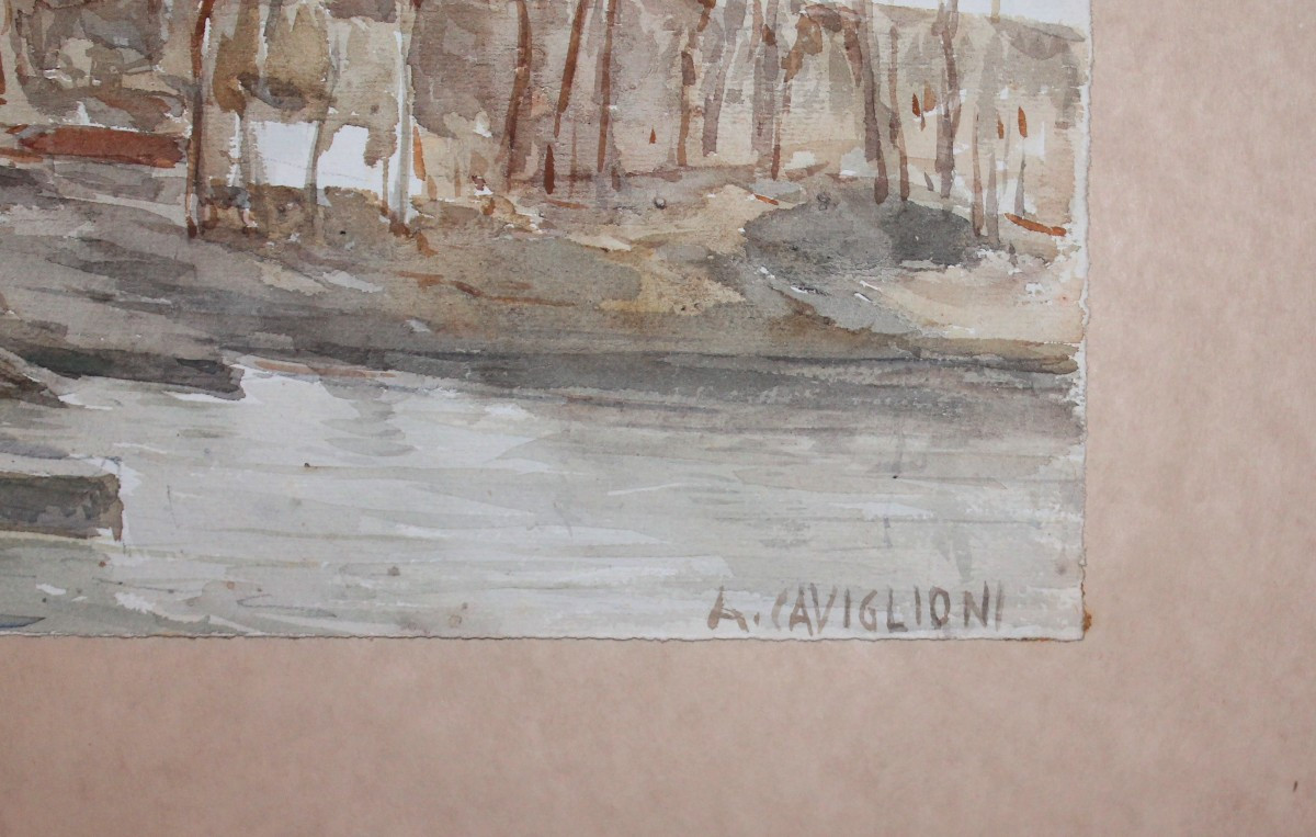 Angelo Caviglioni - Paesaggio -  Acquarello - Firmato - Futurismo-photo-2