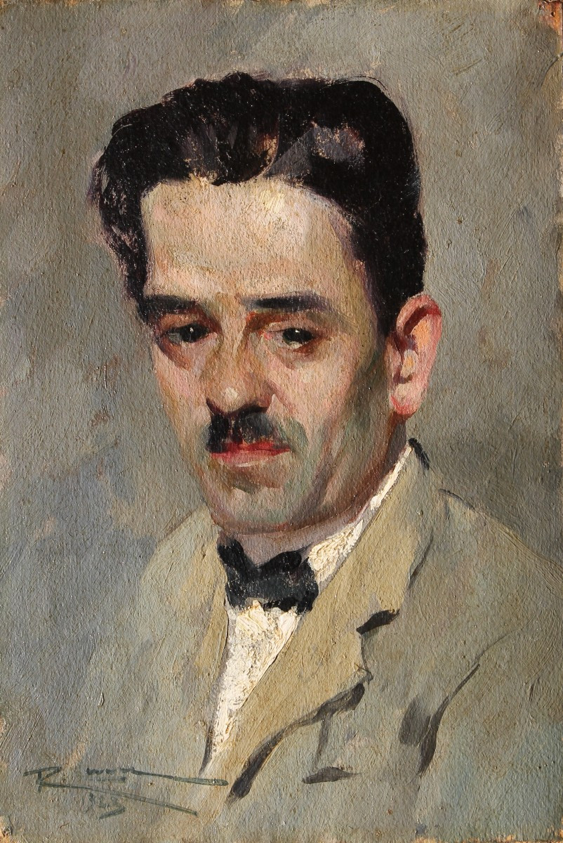 Leone Romolo - Ritratto maschile - Autoportrait - Olio su tavoletta - Firmato e datato - Napoli-photo-2