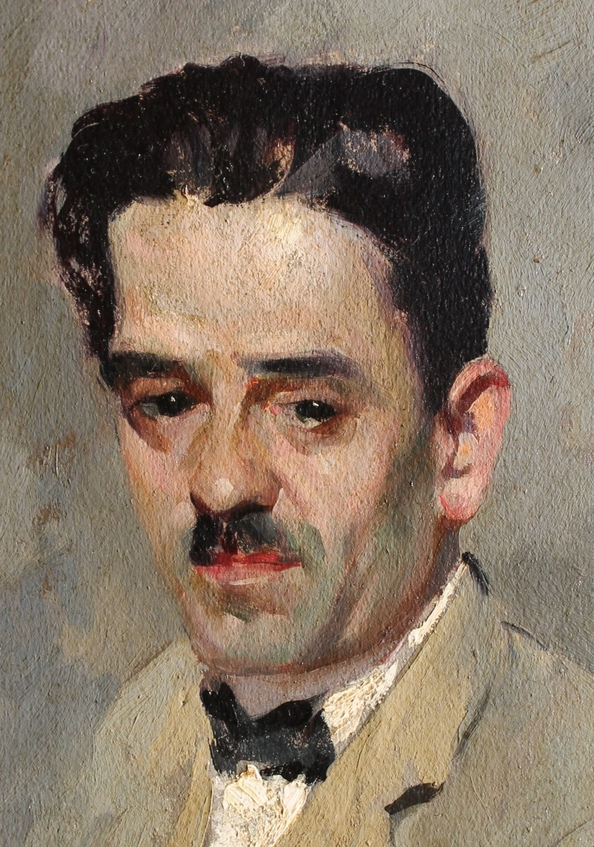 Leone Romolo - Ritratto maschile - Autoportrait - Olio su tavoletta - Firmato e datato - Napoli