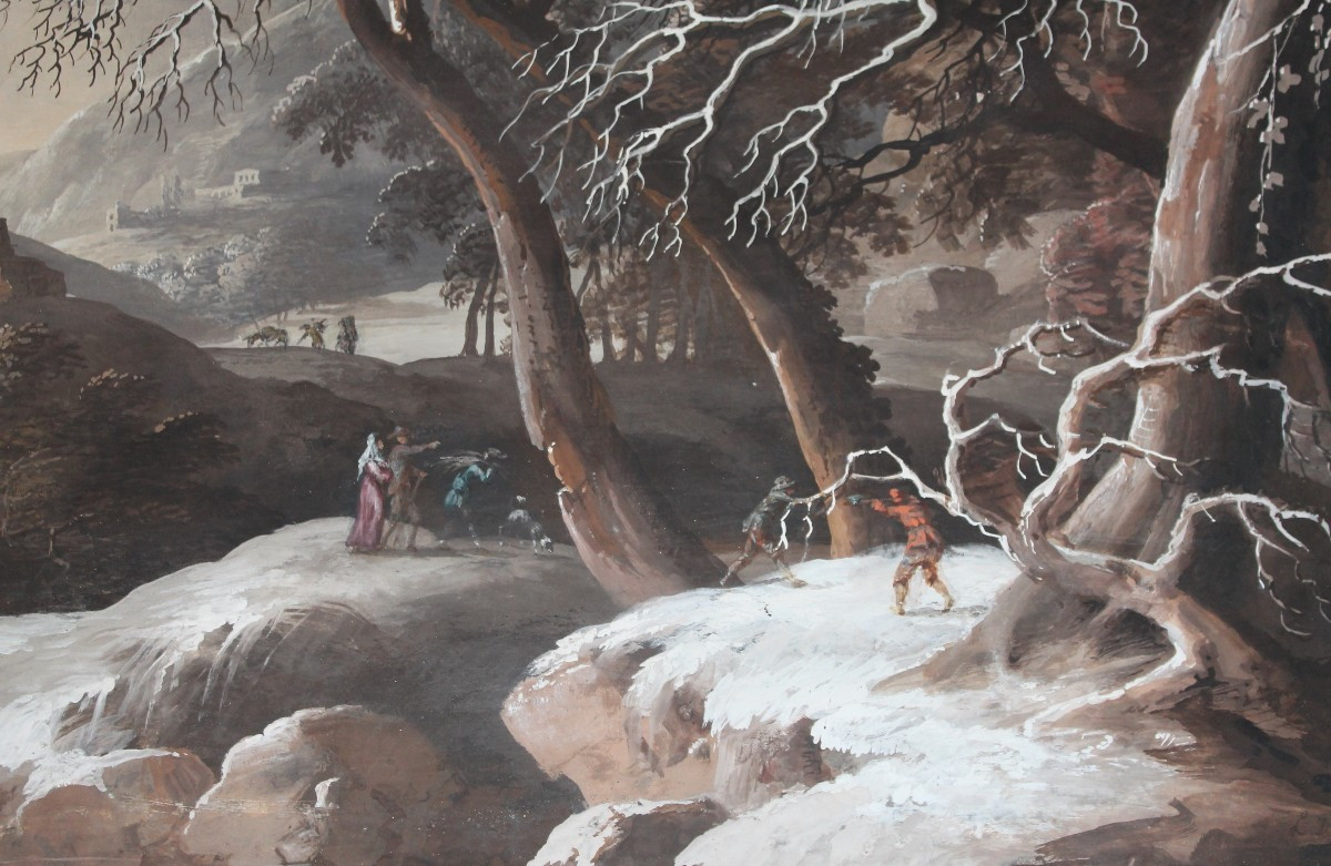 Luigi Deleidi detto il Nebbia - Bergamo - Paesaggio invenale - Firmato - Tempera-photo-3