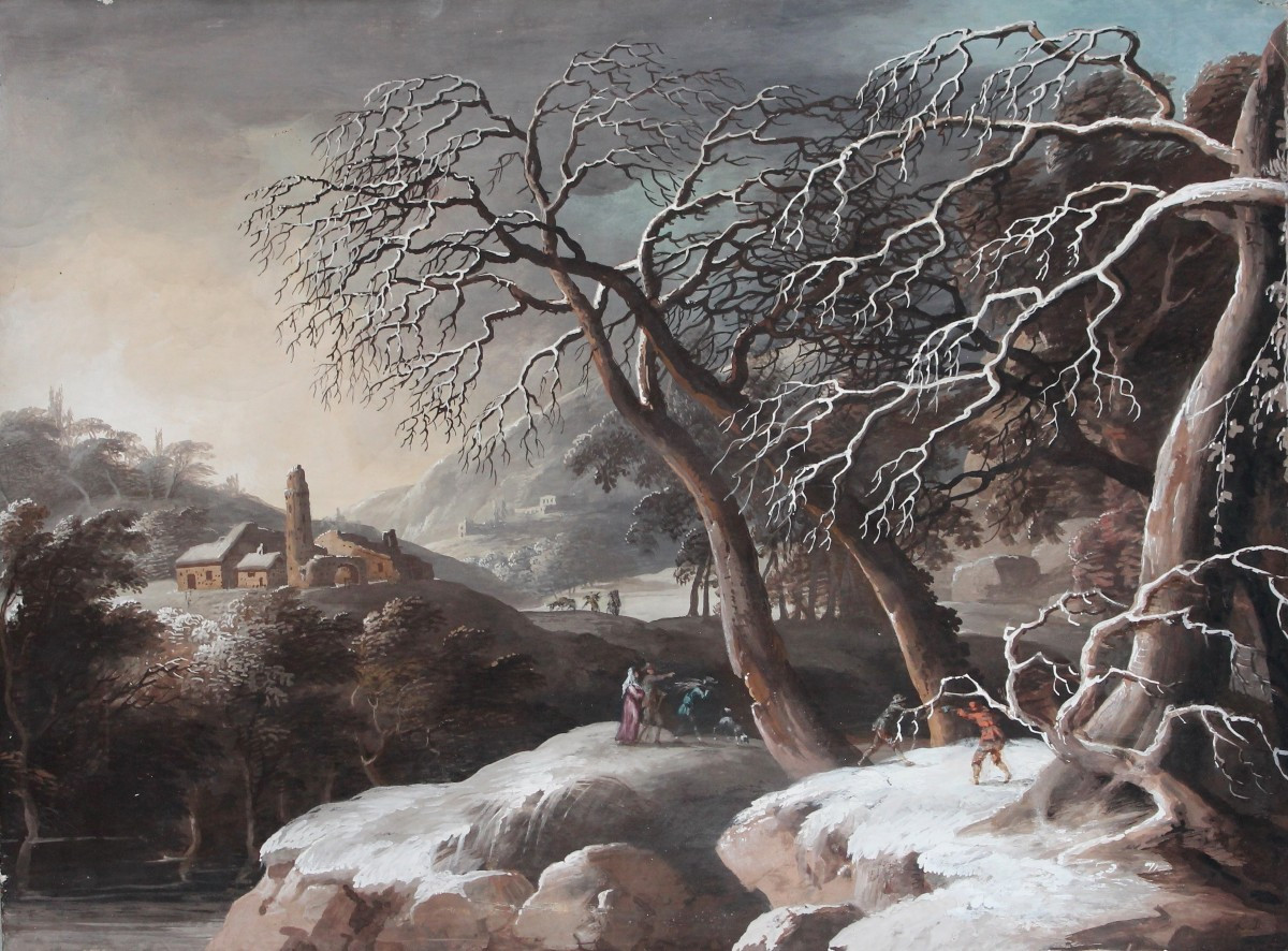 Luigi Deleidi detto il Nebbia - Bergamo - Paesaggio invenale - Firmato - Tempera