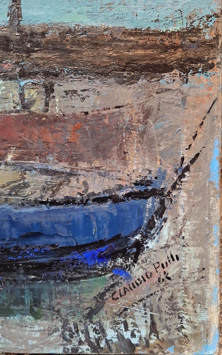 CLAUDIO PULLI - SARDEGNA - OLIO  SU TELA - FIRMATO - VEDUTA DI PORTO-photo-2