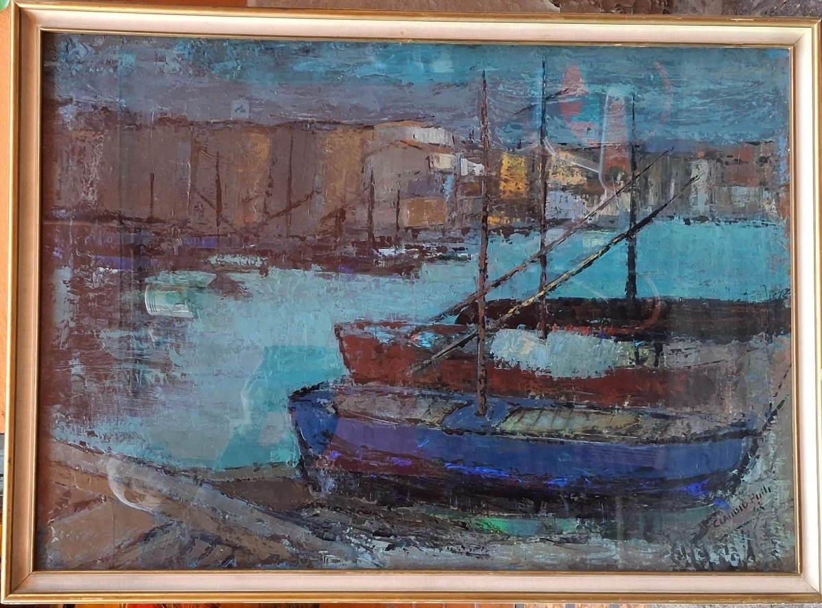 CLAUDIO PULLI - SARDEGNA - OLIO  SU TELA - FIRMATO - VEDUTA DI PORTO-photo-3