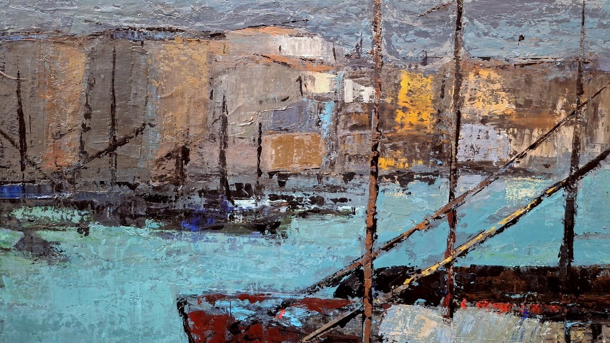 CLAUDIO PULLI - SARDEGNA - OLIO  SU TELA - FIRMATO - VEDUTA DI PORTO-photo-1