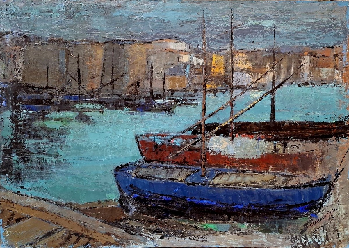 CLAUDIO PULLI - SARDEGNA - OLIO  SU TELA - FIRMATO - VEDUTA DI PORTO