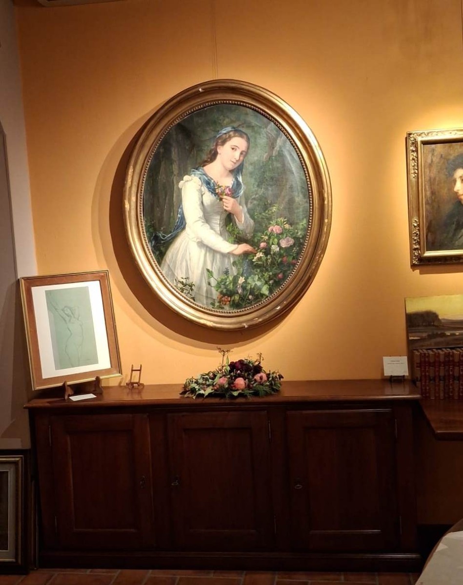 Maria Spanò - Pittrice - Ottocento - Firmato - Donna fra i fiori - Napoli-photo-2