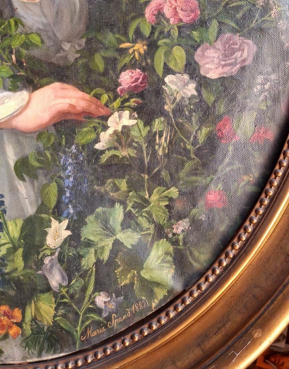 Maria Spanò - Pittrice - Ottocento - Firmato - Donna fra i fiori - Napoli-photo-4