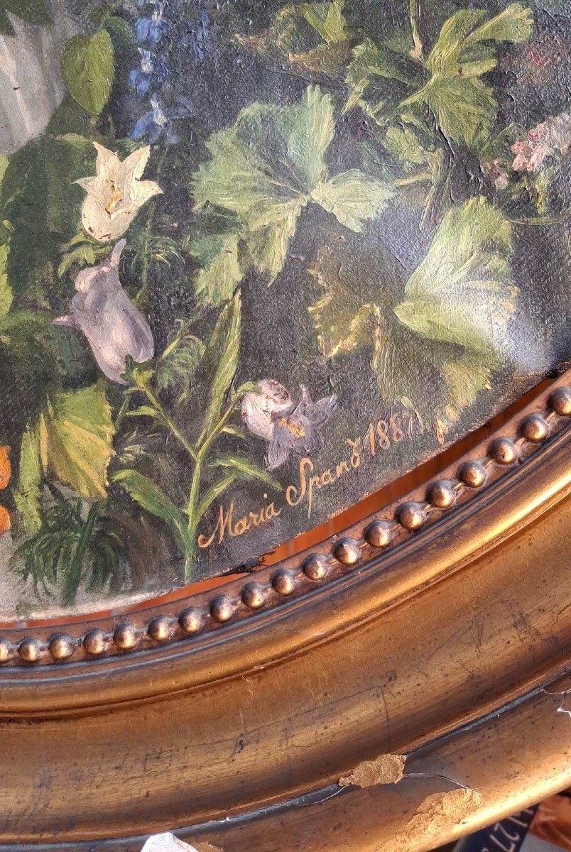 Maria Spanò - Pittrice - Ottocento - Firmato - Donna fra i fiori - Napoli-photo-1