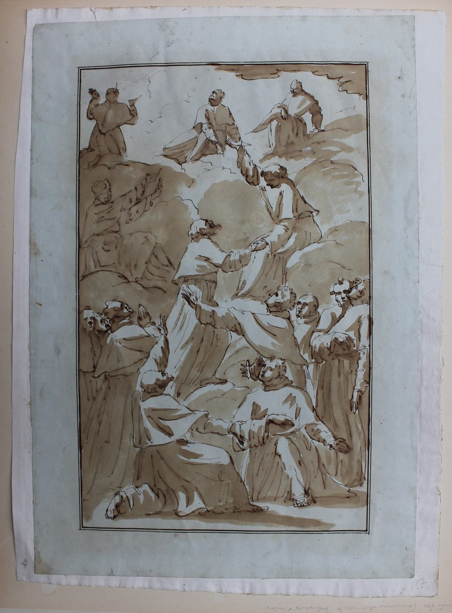 Disegno italiano, seconda metà del XVIII secolo. Santo in gloria. Scuola veneta o emiliana-photo-2
