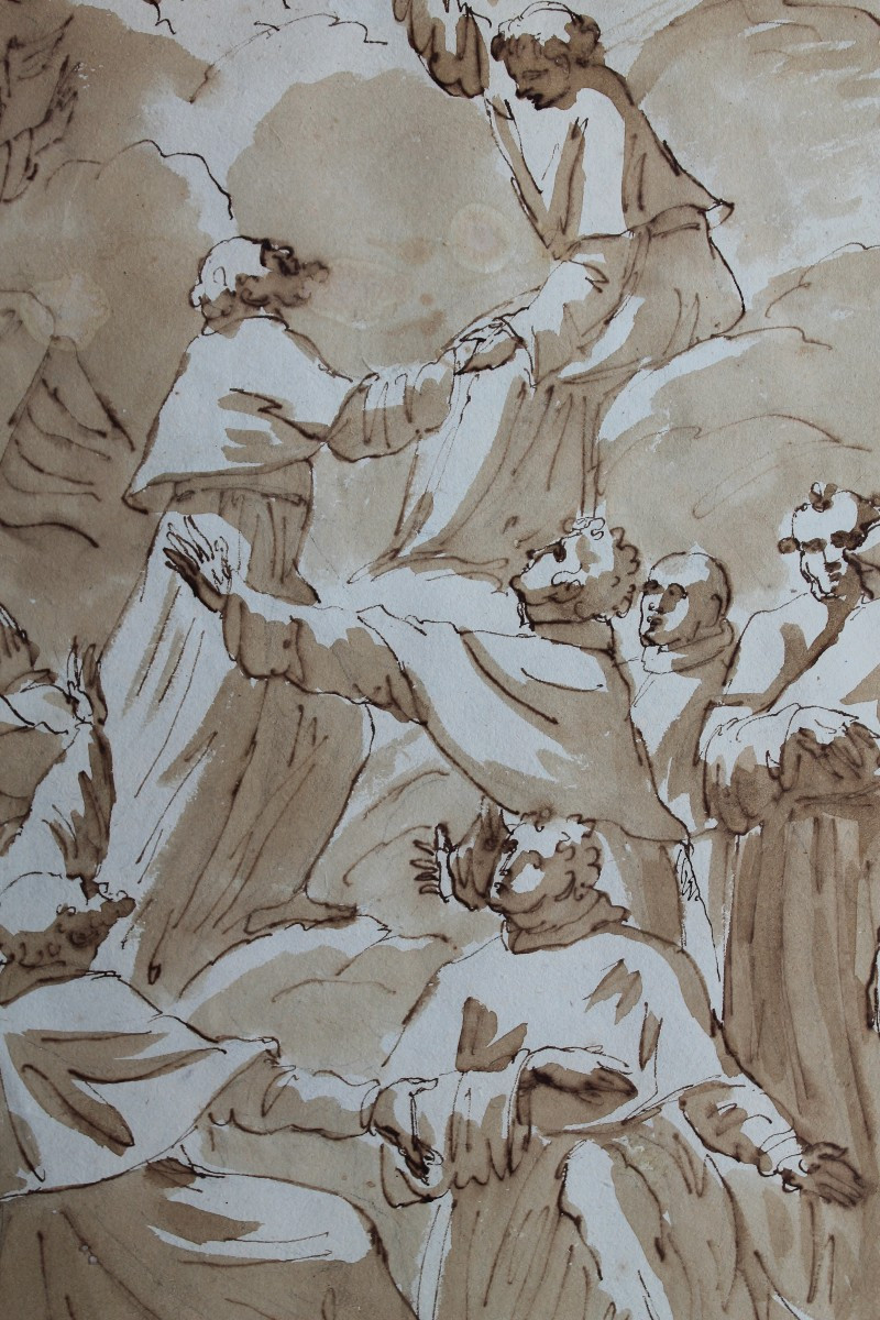 Disegno italiano, seconda metà del XVIII secolo. Santo in gloria. Scuola veneta o emiliana-photo-3