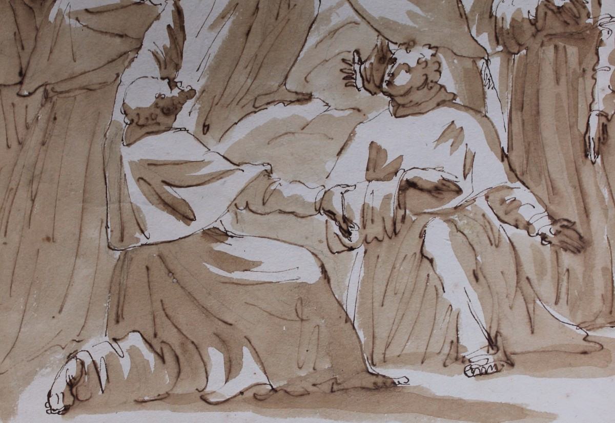 Disegno italiano, seconda metà del XVIII secolo. Santo in gloria. Scuola veneta o emiliana-photo-4