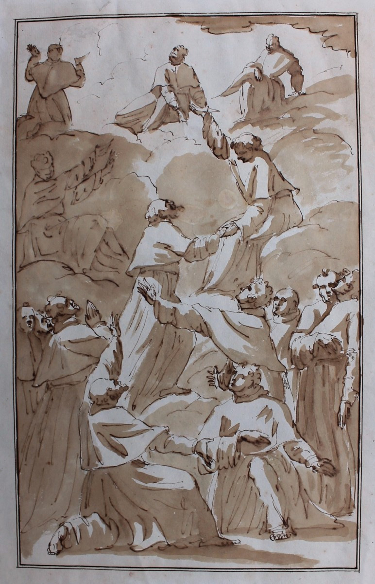 Disegno italiano, seconda metà del XVIII secolo. Santo in gloria. Scuola veneta o emiliana