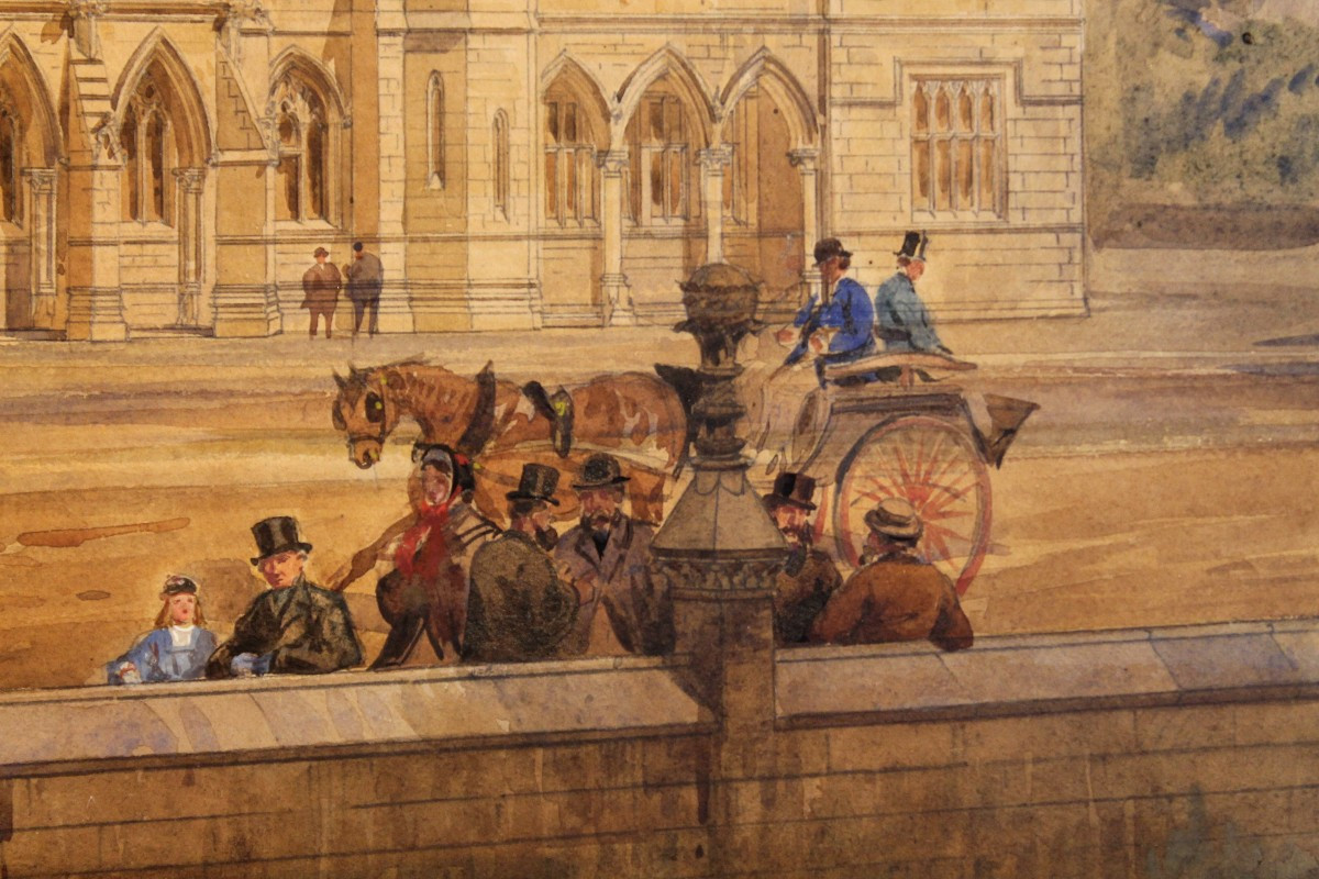 Jean Auguste Bard - Scena di strada animata - Acquarello - Firmato - Ottocento-photo-2