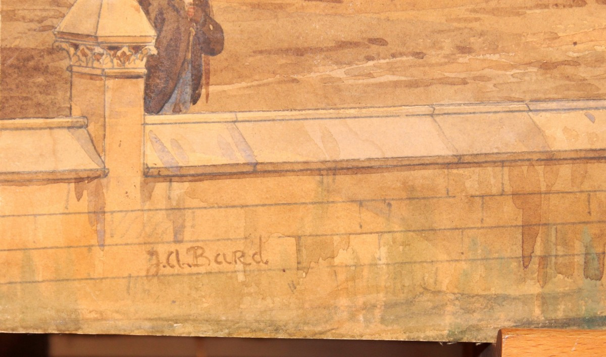 Jean Auguste Bard - Scena di strada animata - Acquarello - Firmato - Ottocento-photo-3