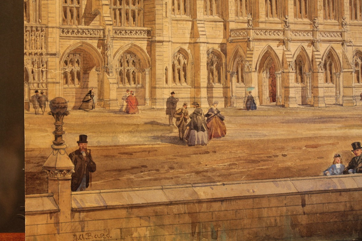 Jean Auguste Bard - Scena di strada animata - Acquarello - Firmato - Ottocento-photo-4