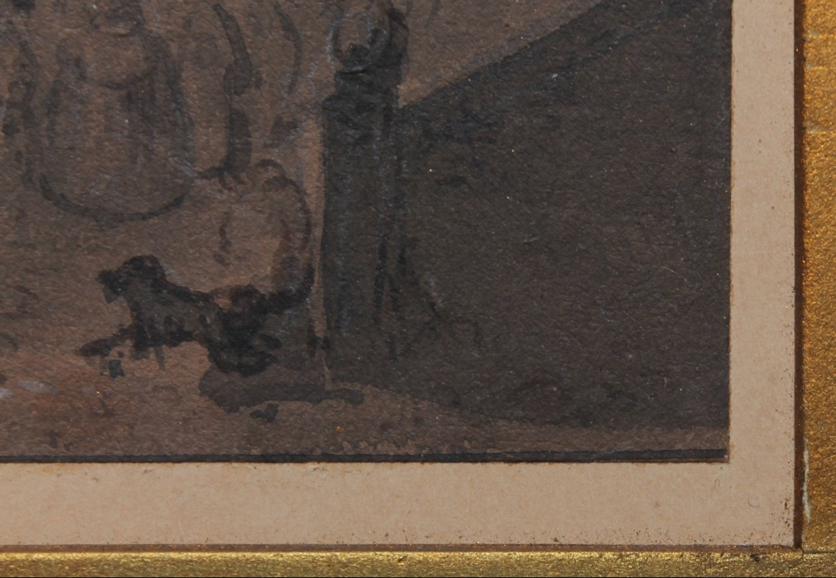 Artista Francese - Processione notturna - Disegno e Acquarello - Ottocento-photo-1