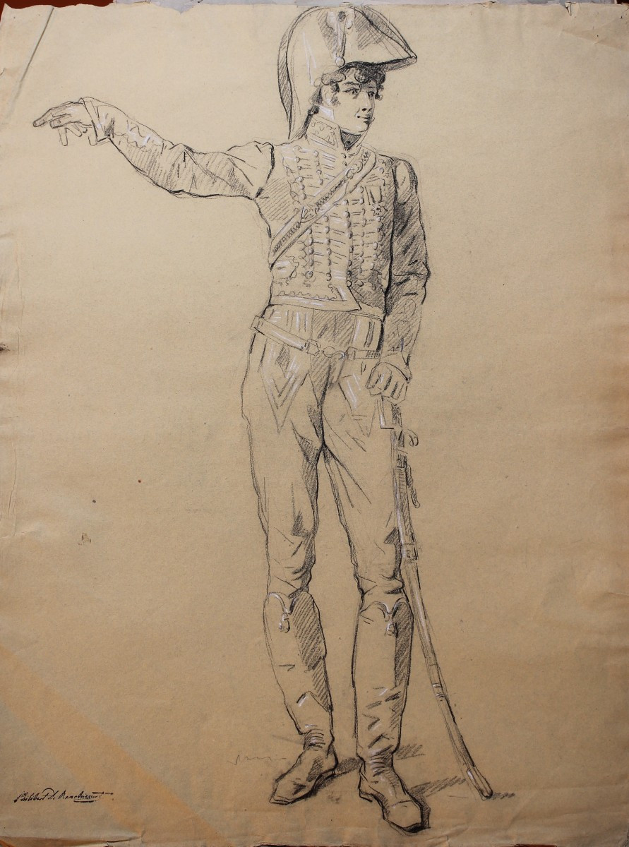 Philibert De Ranchicourt - Ritratto di ufficiale in piedi - Disegno - Firmato