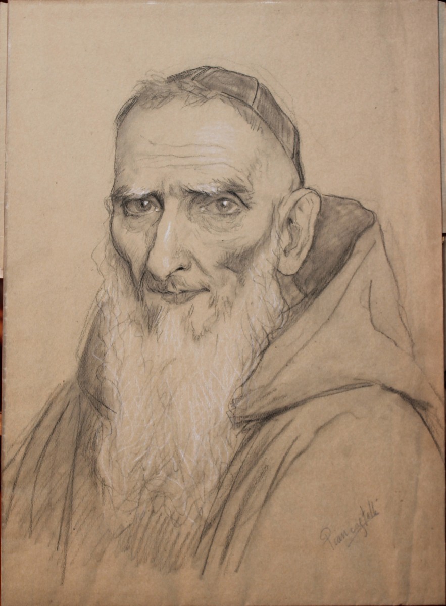 Giovanni Piancastelli - Ritratto maschile - Disegno - Firmato - Bologna - Roma - Ottocento